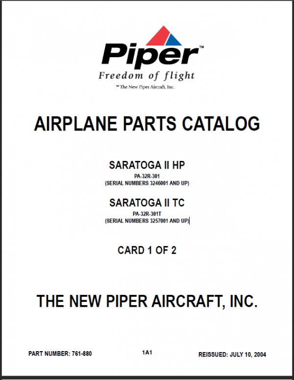Piper PA-32R Saratoga Parts Catalog Manual