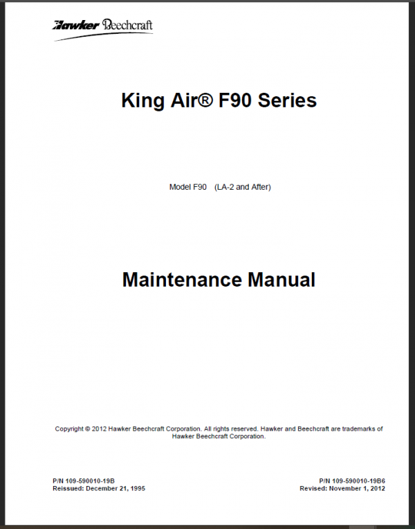 King Air F 90 Aircraft Maintenance Manual