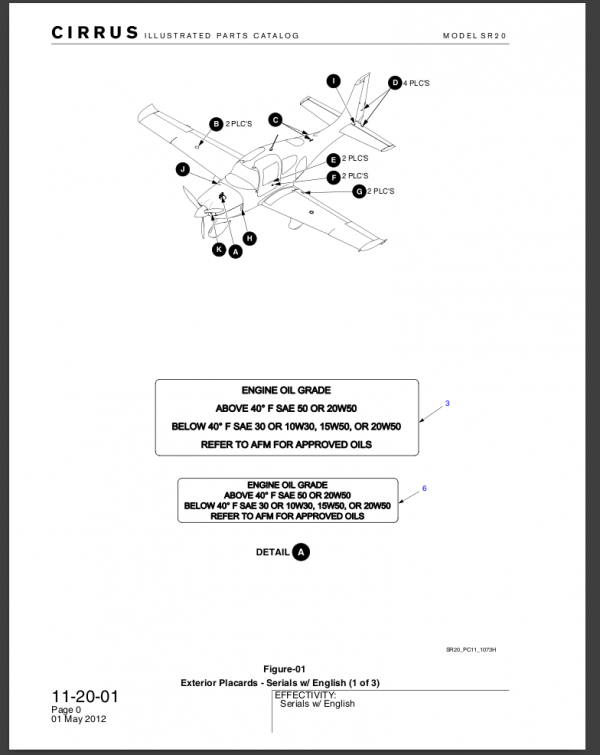 Cirrus SR20 IPC Parts Manual Download